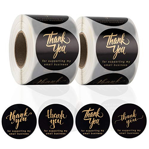 1.5inch  Thank You for Supporting My Small Business Stickers 1000 pcs, 4 Designs Golden Font, Round Labels for Business, Boutiques, Sealing, Shops to Use on Bags, Boxes and Envelope, 500 Labels Per Roll
