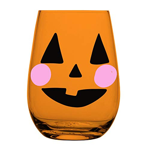 Creative Brands Slant Collection - Halloween Stemless Wine Glass, 20-Ounce, Jack O' Lantern