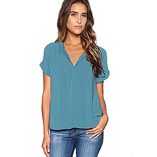 UOKNICE Plus Size Tops,Summer Women Summer Work Office V Neck Short Sleeve Solid Chiffon Blouse Plus Shirt Top