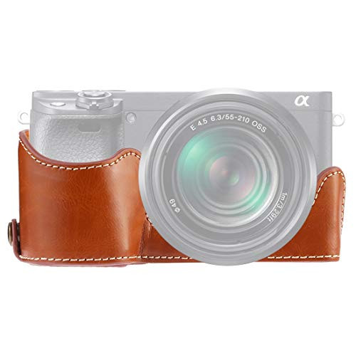 SHUHAN Camera Case Bag Strap 1/4 inch Thread PU Leather Camera Half Case Base for Sony A6400 / ILCE-A6400 Black Camera Accessory Color  Brown