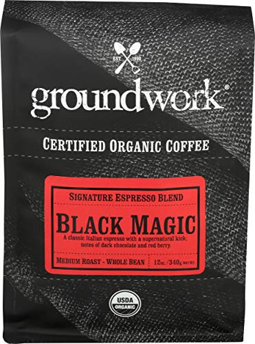Groundwork Certified Organic Whole Bean Coffee, Black Magic Espresso, 12 oz Bag