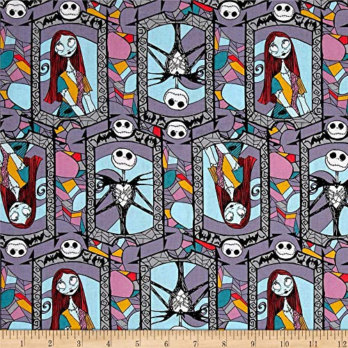 Springs Creative Products Disney Nightmare Before Christmas Sally And Jack Stained Glass Quilt Fabric, Multicolor, Quilt Fabric By The Yard