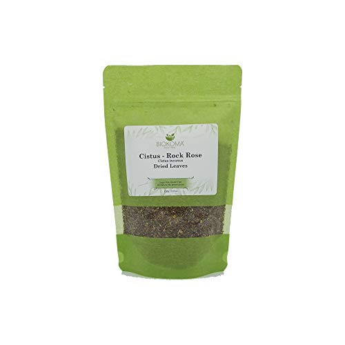 100 percent Pure and Organic Biokoma Cistus - Rock Rose Natural Dried Leaves, Herbal Tea in Resealable Pack Moisture Proof Pouch, Gluten Free, Non GMO, Detoxify, Supports Immune System, 100g - Turkish