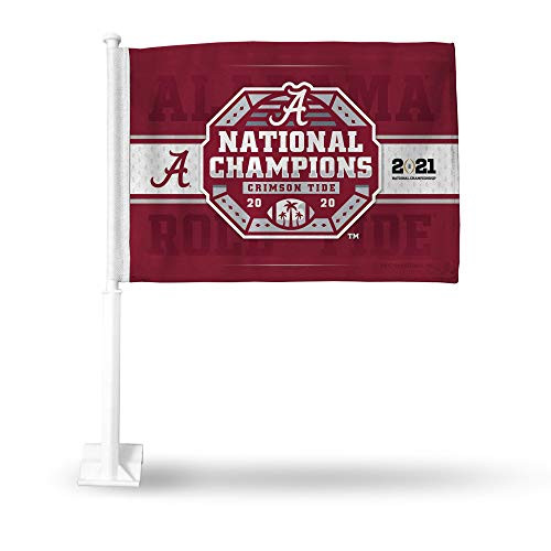 Rico Industries NCAA Alabama Crimson Tide 2020 National Champions Car Flag with White Pole Rico Industries NCAA Alabama Crimson Tide 2020 National Champions Car Flag with White Pole