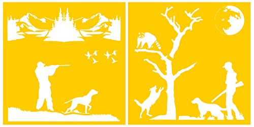 Auto Vynamics - STENCIL-HUNTING-10 - Detailed Hunting w/Dogs Stencil Set - Featuring Multiple Hunters  and  Dogs - 10-by-10-inch Sheet - 2 Piece Kit - Pair of Sheets