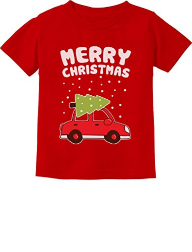 Merry Christmas Xmas Tree on Car Cute Xmas Toddler/Infant Kids T-Shirt 4T Red