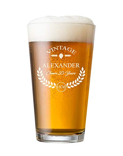 Personalized Beer Glass - Custom Engraved Beer Mug, Pint Glass, Pilsner Glass, Pitcher.  Add your own Engraved Text - Vintage Design Pint Glass 16oz