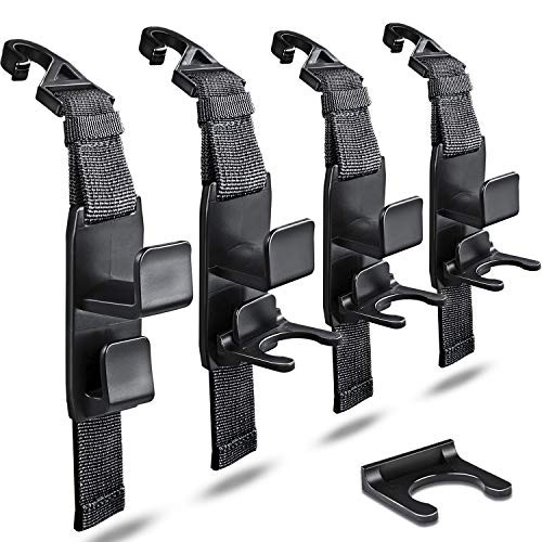 Heroway Adjustable Headrest Hooks for Car, Purse Hanger Headrest Hook Holder for Car Seat Organizer Car Hooks for Purse or Grocery Bags, Black, 4Pack