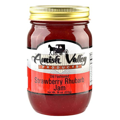 Amish Valley Products Old Fashioned Jam Glass Pint Jar 18 oz Strawberry Rhubarb