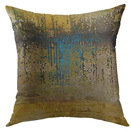 Mugod Decorative Throw Pillow Cover Vintage Old Style Worn Rough Grunge Patterns Yellow Beige Brown Blue Black Home Decor Pillow Case 18x18 inch