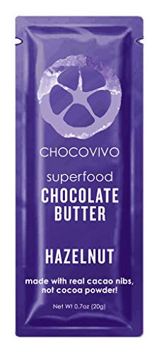 ChocoVivo Cacao Dark Chocolate Hazelnut Butter, Made with Real Cacao Nibs, The Ultimate Plant-Based Keto  and  Paleo Friendly Fat Bomb - 100 percent Pure Cacao for Energy and Immune Boosters. .7oz x 10 pack