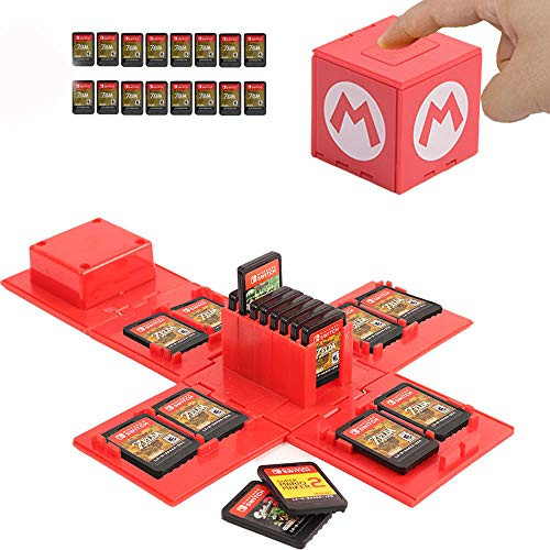 Nintendo Switch Game Card Case, Game Card Holder for Nintendo Switch Games with 16 Card Slots Mario RED