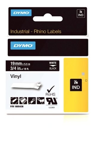 DYMO Industrial RhinoPro Labels for DYMO Industrial Rhino Label Makers, White on Black, 3/4" (1805436), DYMO Authentic
