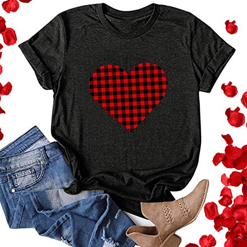 t Shirts for Women Graphic Valentine's Day Shirt for Womens Cute Gnomes T-Shirt Love Heart Printed Shirts Short Sleeve Graphic Tees Tops