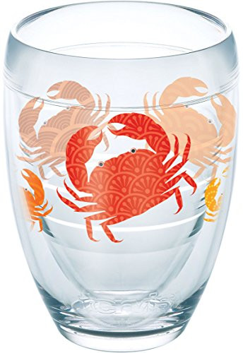 Tervis 1242991 Crab Pattern Tumbler with Wrap 9oz Stemless Wine Glass, Clear