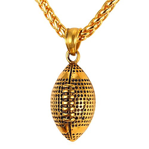 U7 Cool Rugby Pendant Necklace Men Jewelry Fashion 18K Gold Plated Wheat Chain Amercian Style Football Pendant