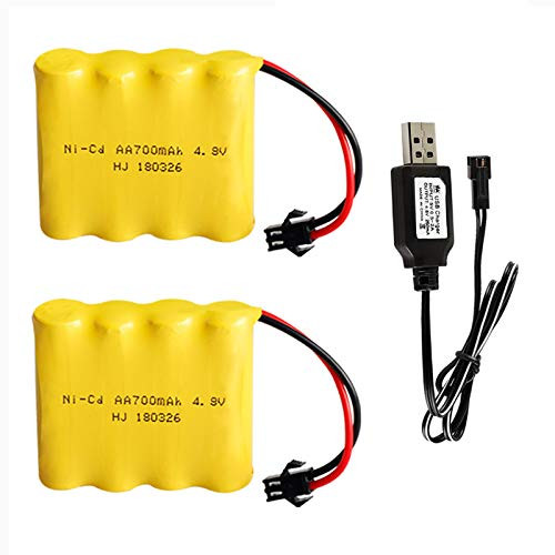 4.8V 700mAh NI-CD Battery for Four Wheels Race Car RC Car Rechargeable Battery Ni-Cd AA 2 Pack with USB Charger