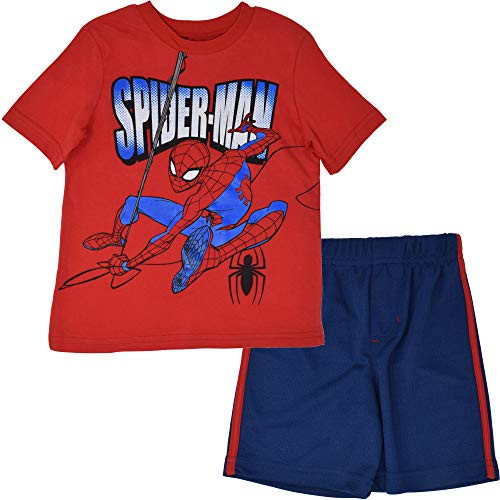 Marvel Spiderman Little Boys Short-Sleeve T-Shirt and Mesh Shorts Set Red/Blue 5