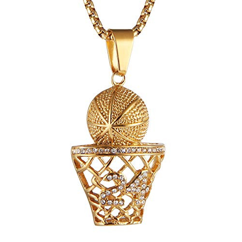 AsAlways Mens 18k Gold Plated Number 24 Basketball Rim CZ Inlay Pendant Hip Hop 22plus 2 Inches Chain
