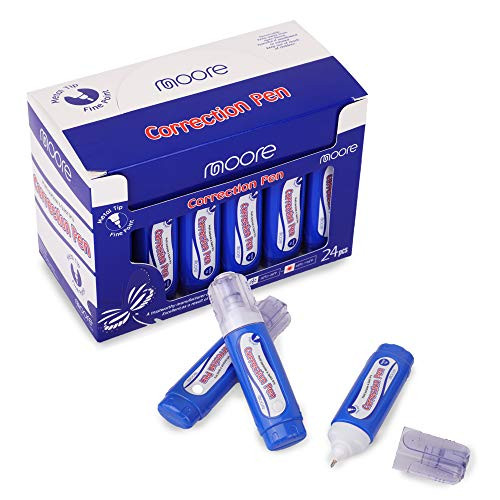 Moore Liquid Correction Pen Box of 24 - Multi-Purpose Liquid Whiteout with Metal Tip for School, Office  and  Home