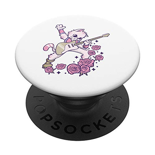 Pastel Goth Kawaii Heavy Metal Cats Gift Guitar Playing Cat PopSockets Grip and Stand for Phones and Tablets