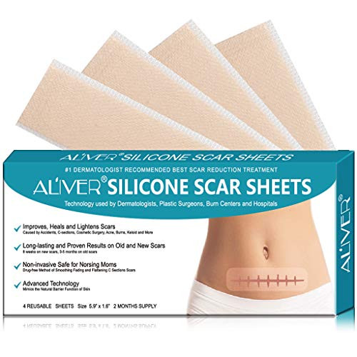 Professional Scar Away Silicone Scar Sheets, Soften and Flattens Scars Resulting from Surgery, Injury, Burns, Acne, C-section and more, Soft Silicone Scar Sheets,inch 5.9x1.6inch  4 Sheets