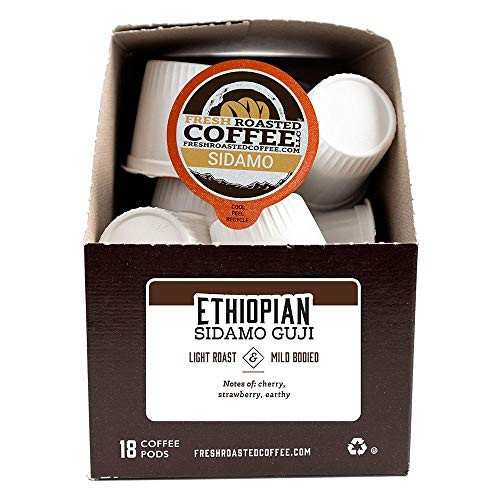 Fresh Roasted Coffee LLC, Ethiopian Sidamo Guji Coffee Pods, Light Roast, 18 Count