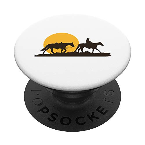 Lone Cowboy Rancher Riding Horses Western American Sunset PopSockets Grip and Stand for Phones and Tablets