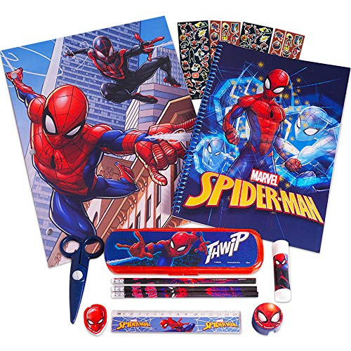 Marvel Spiderman School Supplies 12 Pc Set ~ Folder, Notebook, Pencils, Case, Stickers, and More Avengers School Supplies Bundle