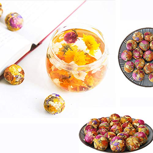 Natural Herbal Flowinging Tea Gift Set Organic Blooming Flower Tea Balls Kit Handmade Press Art Teas Ball- 10 Mixed Flowering Tea Single Pack with Tea Needle Free