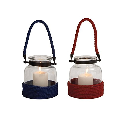 Benzara 23889 2 Assorted The Simple Glass Rope Lantern
