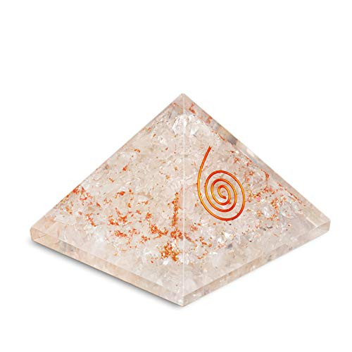 PYOR Clear Quartz Gemstone Orgone Pyramid Pendant Copper Spiral Reiki Healing Chakra Balancing Home Decor Good Luck Feng Shui Wealth Prosperity Stones Necklace Aura Cleansing Chakras Stone 2.5-3 Inch