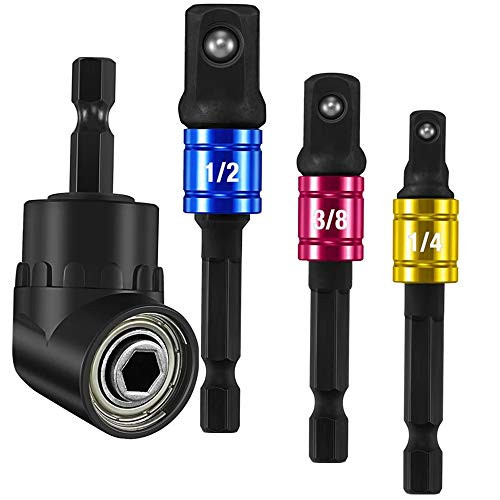4Pcs Power Hand Tools,Multi-Function Power Drill Adapterfor Universal Socketplus Right Angle Drill,Quare Driver Bit,3/8 Drive Bit,Socket Sets,Socket Drill Adapters,Square Driver,Impact Screwdriver