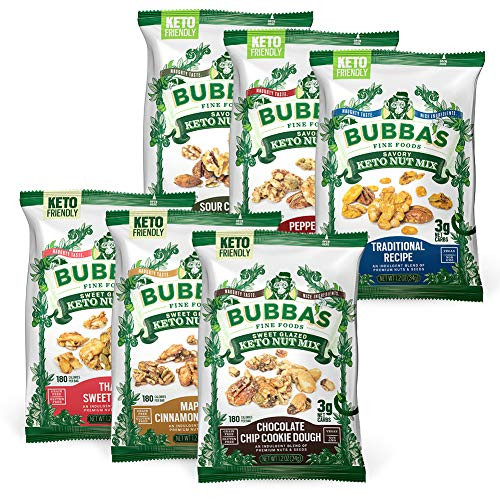 Bubba's Keto Nut Mix Variety Pack, 1.2oz Pack of 6 3g Net Carbs Gluten Free, High Protein Snack Full Variety Bubba's Keto Nut Mix Variety Pack, 1.2oz Pack of 6 3g Net Carbs Gluten Free, High Protein Snack Full Variety