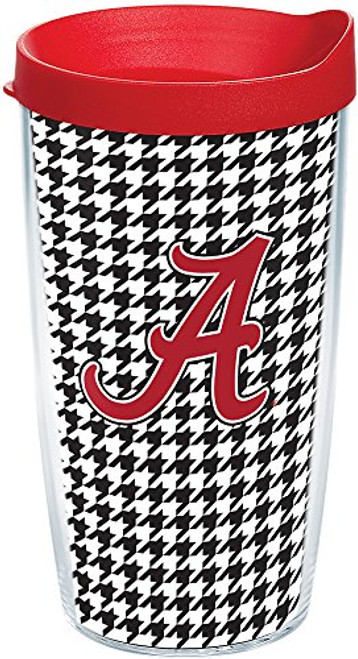 Tervis 1081004 Alabama Crimson Tide Houndstooth Tumbler with Wrap and Red Lid 16oz, Clear Tervis 1081004 Alabama Crimson Tide Houndstooth Tumbler with Wrap and Red Lid 16oz, Clear