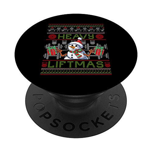 Heavy Liftmas - Fitness Xmas Snowman Christmas Bodybuilder PopSockets Grip and Stand for Phones and Tablets