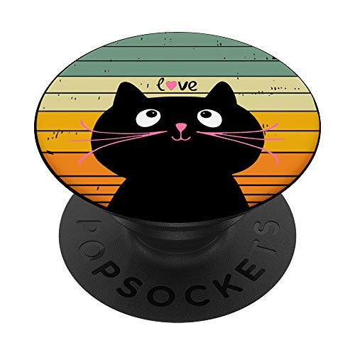 Cat Lover Gifts Women Girls  Vintage Sunset Retro Style Cat PopSockets PopGrip Swappable Grip for Phones  and  Tablets