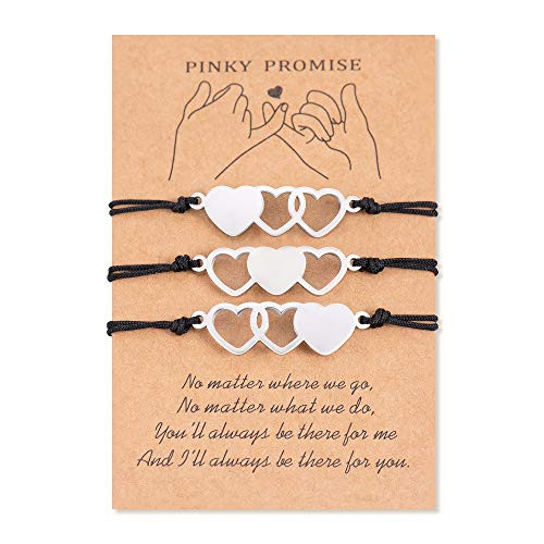 PPJew Pinky Promise Best Friend Bracelets for 3 BFF Friendship Matching Bracelet Distance Jewelry Gift for Women Girls Sister