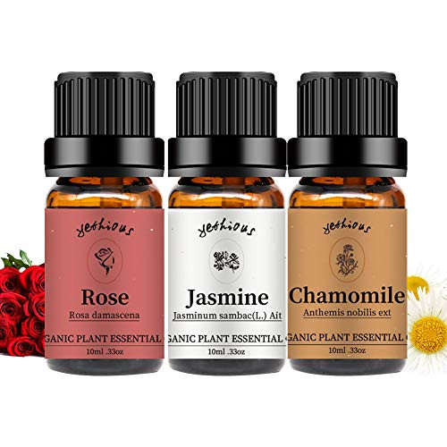 Yethious Rose Jasmine Chamomile Essential Oil Set Organic 100 percent Pure Therapeutic Grade Aromatherapy Oils 3X10ML for Massage Yethious Rose Jasmine Chamomile Essential Oil Set Organic 100 percent Pure Therapeutic Grade Aromatherapy Oils 3X10ML for Massage