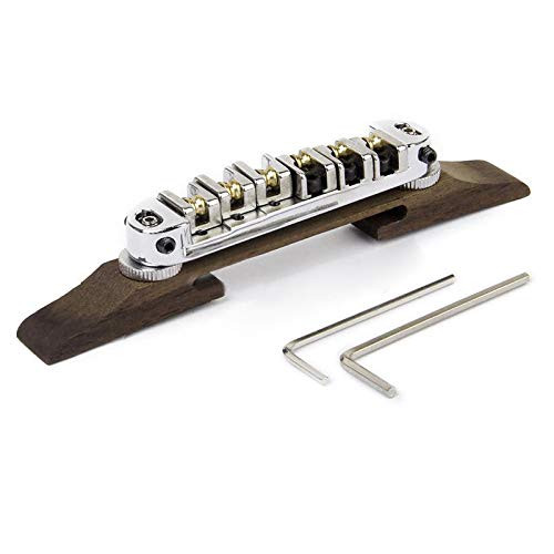 Chrome Bridge Roller Saddles With Archtop Rosewood Base Parts Jazz Guitar Chrome