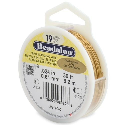 Beadalon 19-Strand Bead Stringing Wire, 0.024-Inch, Gold Color, 30-Feet