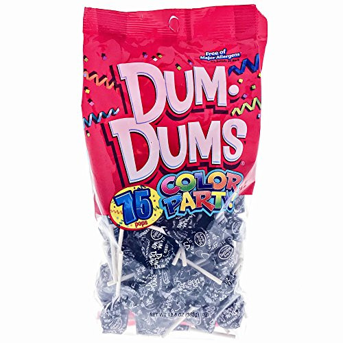 Black Dum Dums Color Party - Black Cherry Flavored - 75 Count Bag - 12.8 ounces - Includes Free How To Build a Candy Buffet Guide