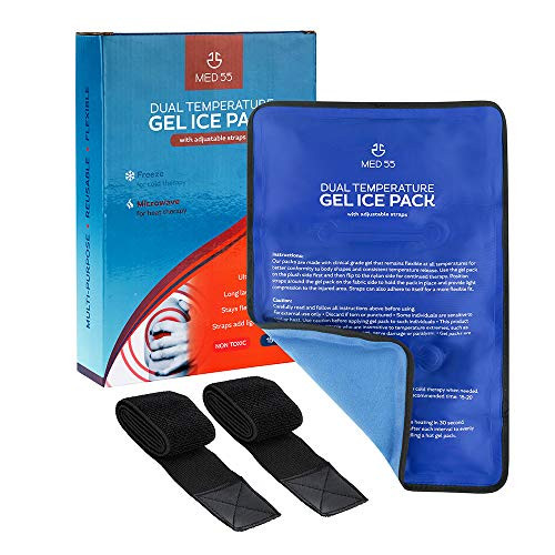 Gel Ice Pack for Injuries Reusable Gel 15inch x10inch  plus  2 Adjustable Straps  Hot  and  Cold Pack Compress Flexible Gel Ice Pack for Back, Shoulder, Elbow, Knee Pain Relief Therapy for Swelling  and  Bruising
