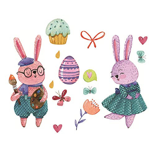 Winhappyhome Cute Cartoon Rabbit Love Wall Art Sticker for Bedroom Living Room Glass Window Background Removable Decor Decal