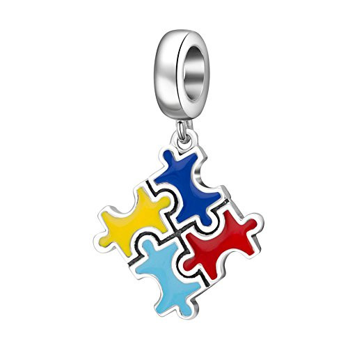 Autism Puzzle Charm 925 Sterling Silver Bead Puzzle Piece Dangle Fits Pandora Charm Beads Colorful