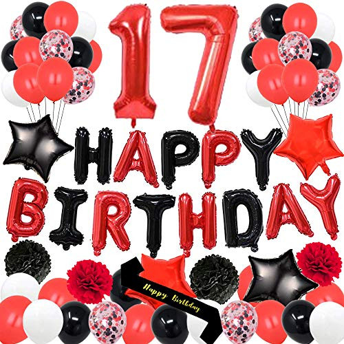 yujiaonly 17th Birthday Party Decorations-Happy Birthday Foil Ballons Banner Red Number 17 Happy Birthday Sash Latex Balloons Perfect for 17 Years Old Party Supplies Balloons Number 17 Red yujiaonly 17th Birthday Party Decorations-Happy Birthday Foil Ballons Banner Red Number 17 Happy Birthday Sash Latex Balloons Perfect for 17 Years Old Party Supplies Balloons Number 17 Red