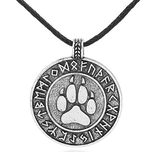 Runic Bear Paw Print Amulet Pendant Necklace Nordic Viking Runes Alloy Talisman Jewelry Silver Runic Bear Paw Print Amulet Pendant Necklace Nordic Viking Runes Alloy Talisman Jewelry Silver