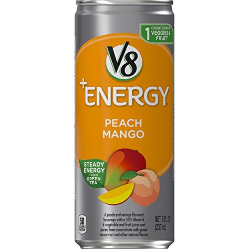 V8 plus Energy, Healthy Energy Drink, Natural Energy from Tea, Peach Mango, 8 Fl Oz Can, 24 Count Pack of 1 V8 plus Energy, Healthy Energy Drink, Natural Energy from Tea, Peach Mango, 8 Fl Oz Can, 24 Count Pack of 1