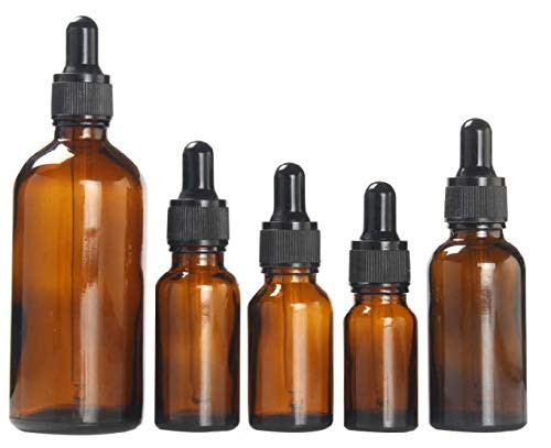 Daliuing Glass Dropper Bottles Mini 50ml Empty Cosmetic Sample Bottles Essential Oil Dropping Bottles 5 Vials Perfume Lotion Liquid Container Bottles with Glass Eye Dropper and White Caps