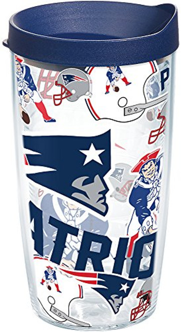 Tervis 1248021 NFL New England Patriots All Over Tumbler with Wrap and Navy Lid 16oz, Clear Tervis 1248021 NFL New England Patriots All Over Tumbler with Wrap and Navy Lid 16oz, Clear